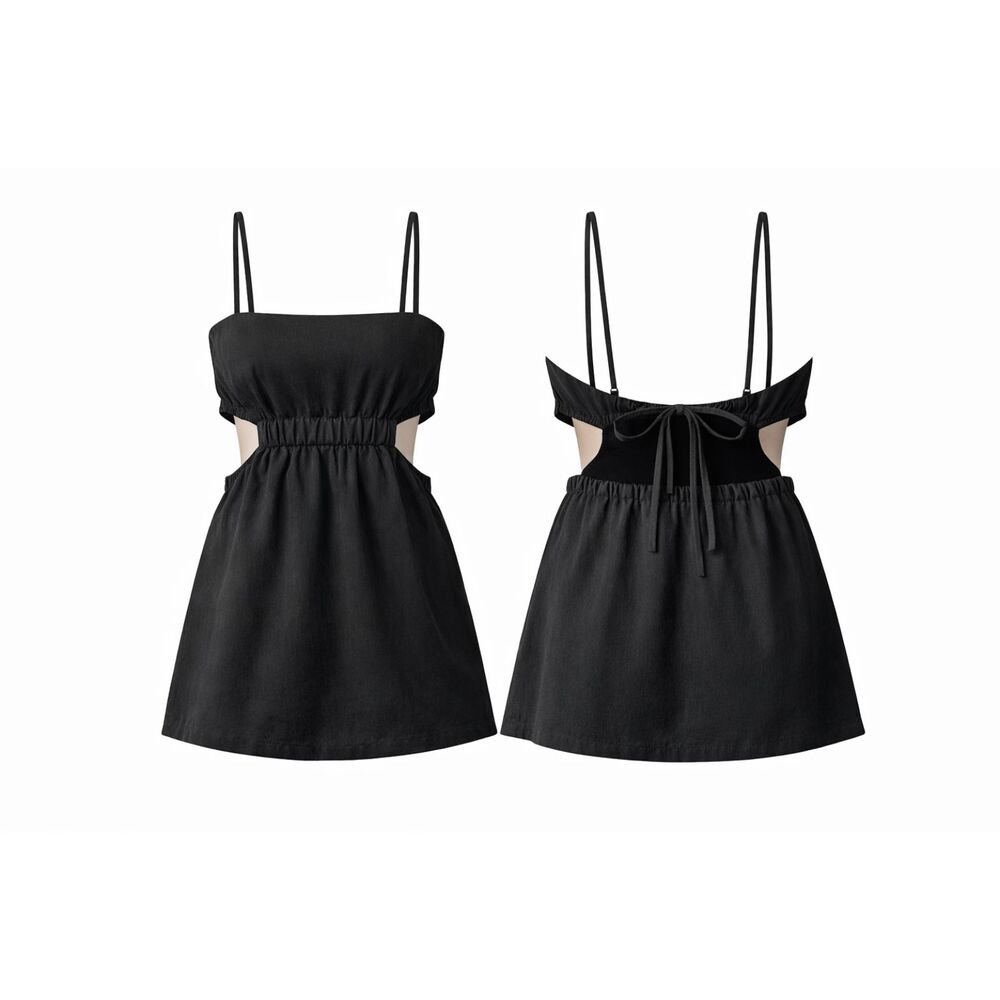 Cotton Candy LA Black Cutout Mini Dress Women’s Small Tie Back, Flared Skirt